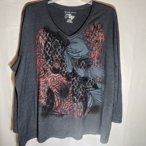 JMS Long Sleeve Grey Abstract Patterned T-Shirt 4X